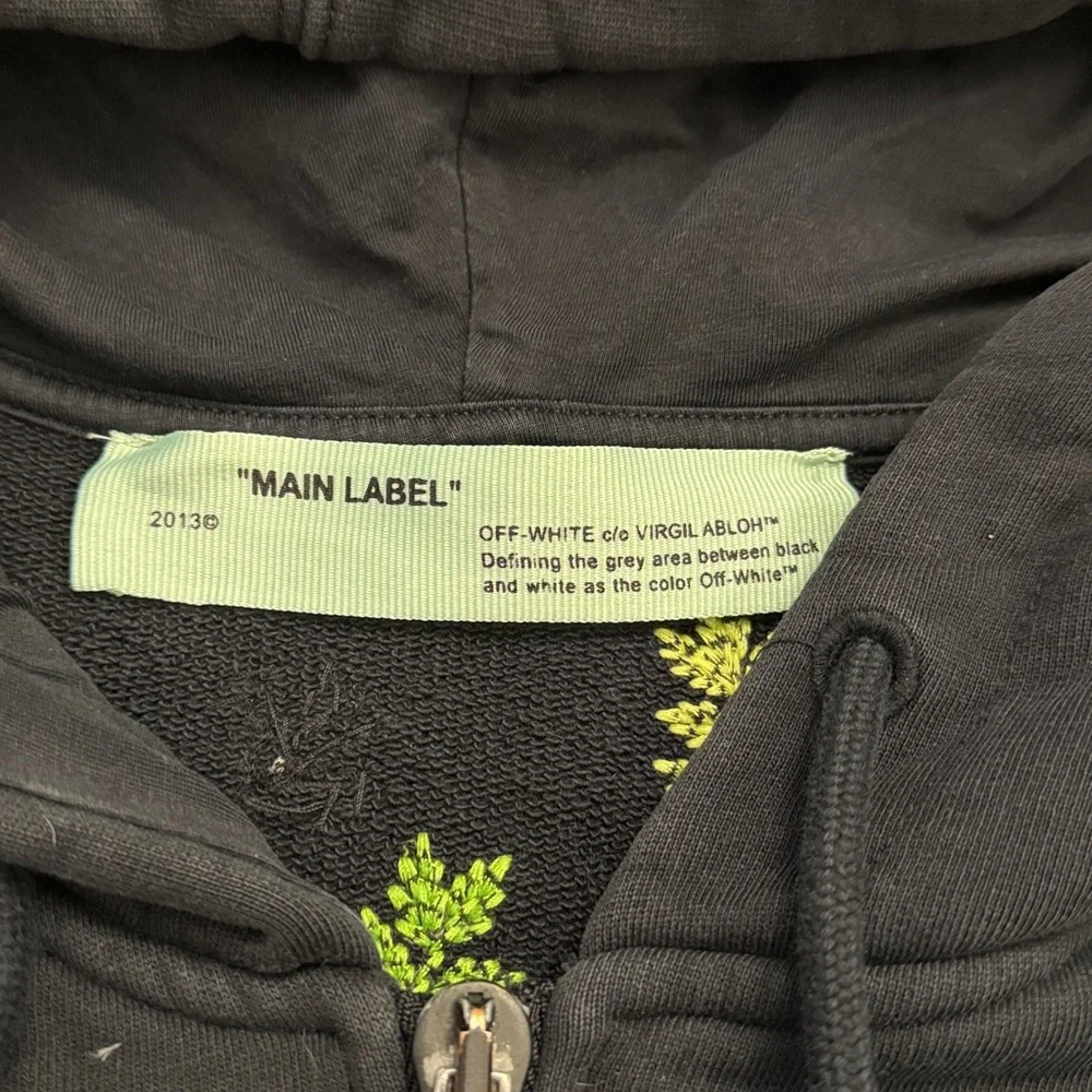 Off-White Black Hoodie with Green Leaf Accents size L - Picture 3 of 15